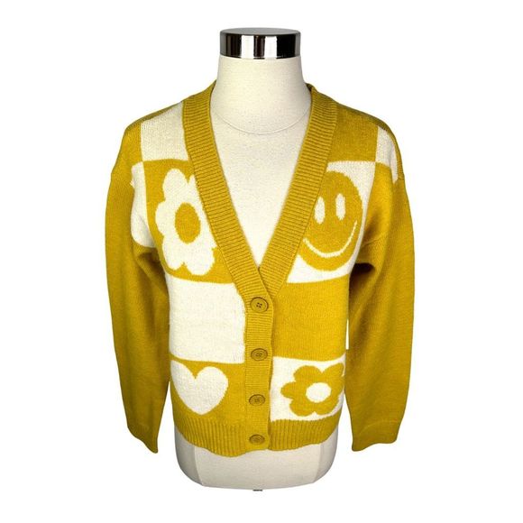 Witty Fox Young Contemporary Retro Smiley Face Cardigan - Size Large - Picture 4 of 6